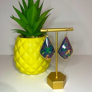 NEW iridescent blue tear drop earring